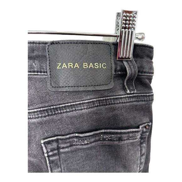 Zara 1975 denim black ripped jeans faux snakeskin side accents size 2 - Picture 8 of 10